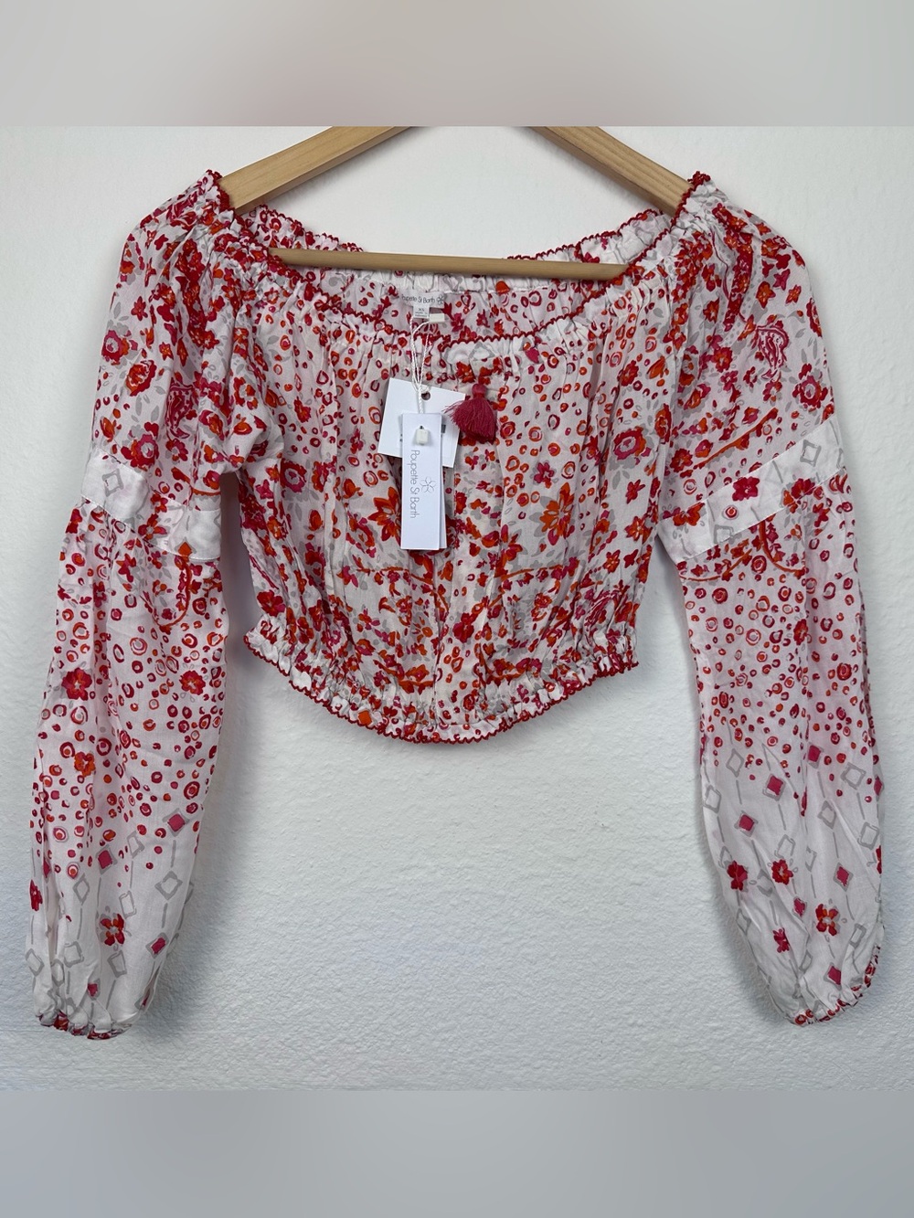 NWT Poupette St Barth Rachel Floral Off-Shoulder Crop Top XS Milkmaid